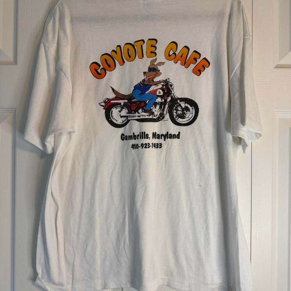 Hanes Vintage Coyote Cafe Gamrills Maryland Motorcycle T-Shirt XL